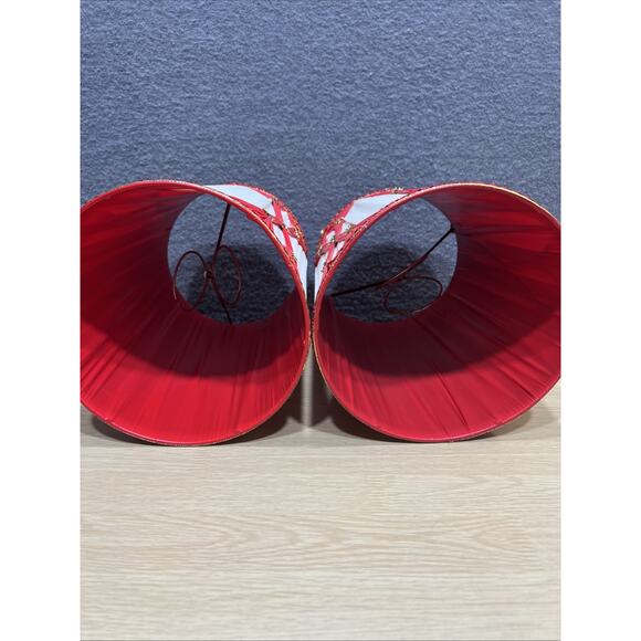 Vintage Red Hollywood Regency Lamp Crystals Gold Marble Punch Pleat Shade Lot 2 - Picture 9 of 15